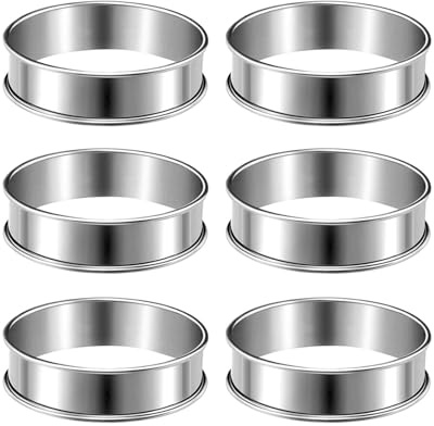 Juego de 6 anillos de postre de acero inoxidable, fáciles de limpiar, moldes de metal para magdalenas, moldes de pasteles, aptos para postres y pasteles, moldes de cocina multiusos