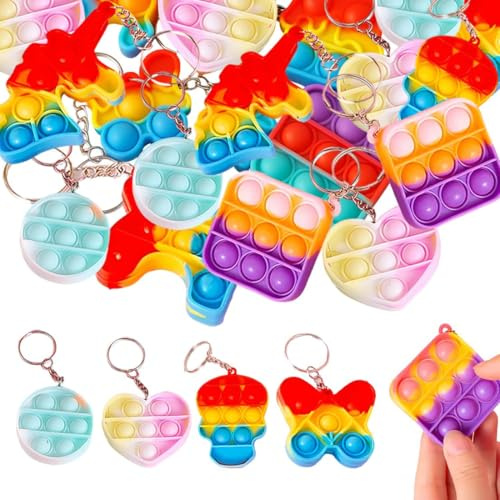 Nyckelringar, 20 st Fidget Leksak Nyckelring, Färgglad Push Pop Bubble Fidget Sensoriska Leksaker, Mini Bubble Toy Silikon för ADHD, Stresslindring Autism, för Vuxna Barn