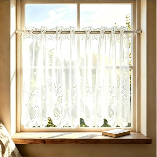 Scheibengardinen Modern 2er Set，140×90cm dünne Kurzgardine mit Jacquard-Wellenrand，halbdurchsichtige Scheibengardinen，stilvolle Küchengardinen für kleine Fenster，Küche，Esszimmer & Wohnräume