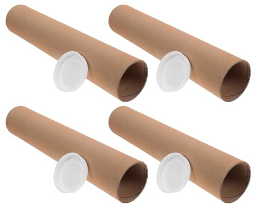 OFFSCH 4 Tubi Postali in Cartone Kraft 33x2,5 Cm Coperchio, Tubi di Spedizione per Poster e Documenti, Cilindri di Carta Artigianale Resistenti per Ufficio e Spedizioni Protettive