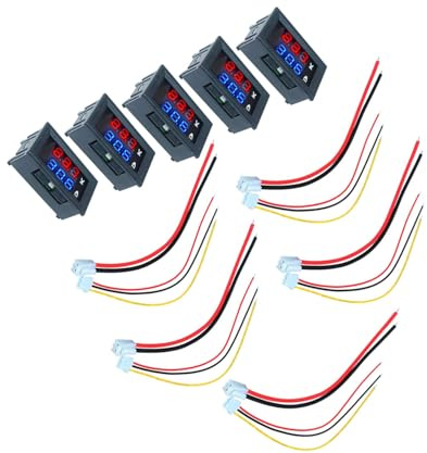 Happyyami Voltmetro Digitale Dc 10a Amperometro per Auto e Moto Display a Doppio Colore Rosso e Blu, Misuratore di Tensione in Plastica per Monitoraggio Batteria, 5 Pezzi