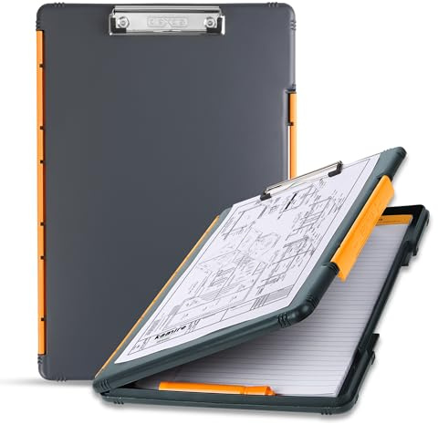 Dexas XL Slimcase 2 Klemmbrett zur Aufbewahrung, legale Größe, Kunststoff, Grau mit orangefarbenem Clip, 15.5 x 10.5