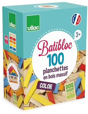 Jeu de construction en bois 100 planchettes Batibloc - Color - Vilac