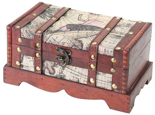 HMF Schatztruhe aus Holz, kleine Schatzkiste für Kindergeburtstag | 23 x 13 x 11 cm | Amerika