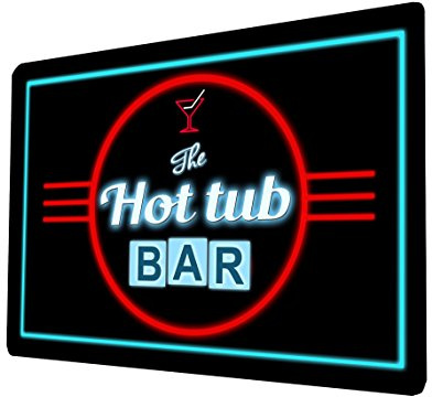 Hot Tub Bar, neon 80's style A4 metal hot tub bar sign plaque wall art
