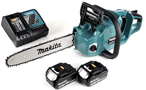 Makita DUC 355 RT2 - Motosega a batteria 36 V (2 x 18 V) Brushless 35 cm + 2 batterie da 5,0 Ah + caricatore