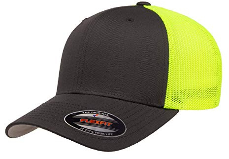 Flexfit Gorra de Malla para Hombre, Carbón/Amarillo neón, Talla única