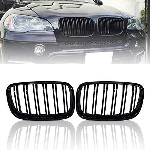 E70 E71 X5 X6 07-13 Glossy Black Sport Hood Kidney Double Line Front Grille Grills - Pair