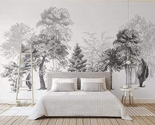 MIWEI Wallpaper Papier Peint Panoramique Jungle Noir Et Blanc 150 x 105 cm Forêt Papier Peint Nature Intissé Murale Chambre Salon（150cmX105cm）