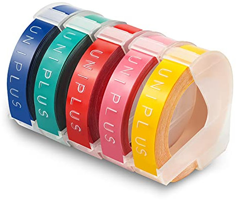 UniPlus Kompatibel Prägeband für Dymo 3D Prägeetiketten, 3D Langlebige Kunststoff Vinyl-Prägeetiketten für Dymo Junior Omega Motex E101 E303 Prägegerät, Gelb, Rosa, Rot, Seegrün, Dunkelblau, 9mm x 3m