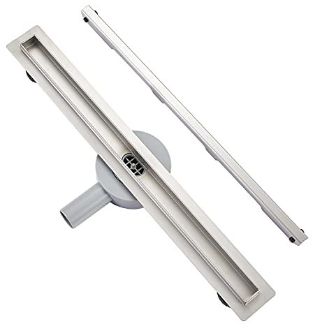 Plumbsys Caniveau de Douche ，Acier inox ，L 60 cm,Caniveau mince avec siphon pivotant à 360 ° bloqueur d'odeurs et filtre à cheveux，Caniveau Maigrir Sens de drainage réglable,Drainage rapide