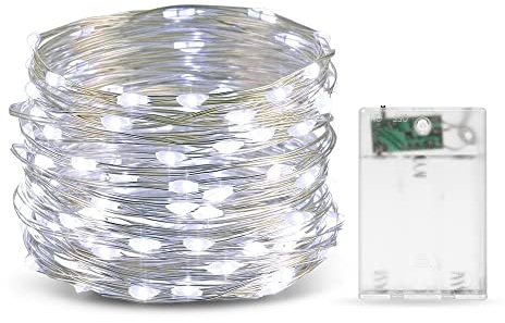 EvaStary Catene Luminose, 10M 100 LED Stringa Luci Led Batteria, Impermeabile Filo Luminoso, Portatile Luci Stringa per Camere da Letto Giardino Casa Feste Matrimonio (Bianco freddo)