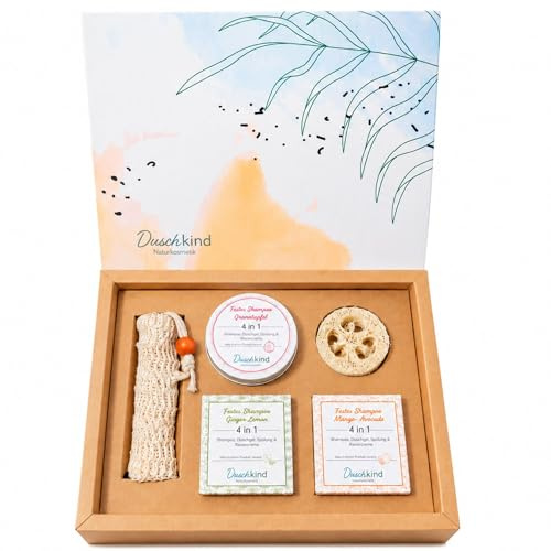 Duschkind Naturkosmetik Geschenkset für Frauen – Wellness Geschenk mit 3 festen Shampoos, Sisalsäckchen & Luffa – Handgemachtes Geschenkset für Geburtstag, Muttertag, Weihnachten & besondere Anlässe