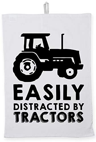Hippowarehouse Easily distracted by tractors Tea Towel Eco Printed Dish Cloth Kitchen accessory 50cmx70cm 100% Cotton