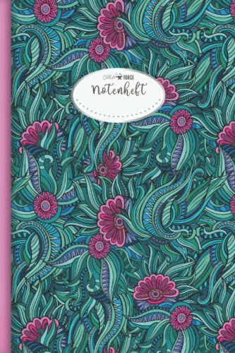 CreaForge Design Notenheft A5: 60 Seiten mit Seitenzahlen & Inhaltsverzeichnis | 10 Notensysteme pro Seite | Notenheft blanko Softcover glänzend | Musikheft A5 | Motiv: Floral CFP-AFP09