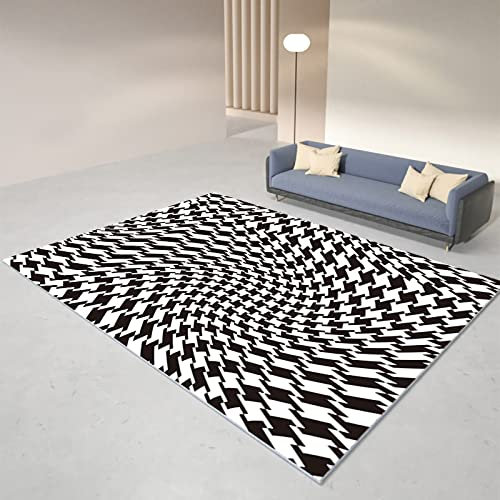 Tzvpsu Antirutsch Schwarz-weißer, Abstrakter, Waschbarer, Rutschfester Teppich,Designer Teppich wohnzimmerdeko,160x230cm