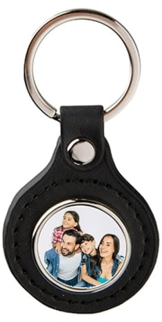 Porte-Clef Cuir Rond personnalisé Photo - Porte-Clé de Forme Ronde en Cuir et Acier à Imprimer - Personnalisable en Noir et idéal pour Vos clefs