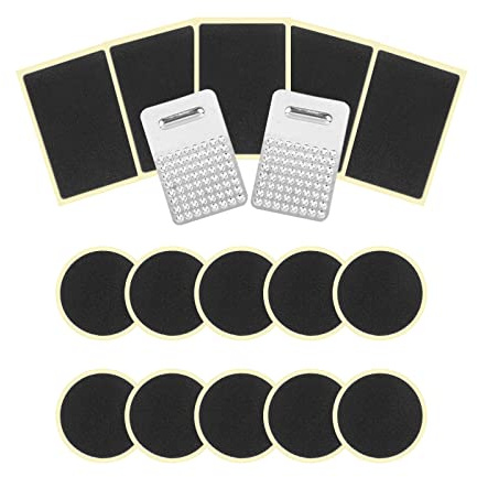 Oumers Kit di Riparazione per forature per Biciclette, 15 Pezzi di Toppe autoadesive Senza Colla Riparazione della Camera d'Aria della Bicicletta Rotonde e quadrate con raspa, attaccare saldamente