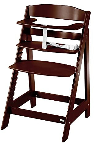 roba Babyhochstuhl Sit Up Flex - Mitwachsender Hochstuhl aus Holz - Verstellbarer Kinderhochstuhl mit Schrittgurt - ab 6 Monaten bis 70 kg - Braun