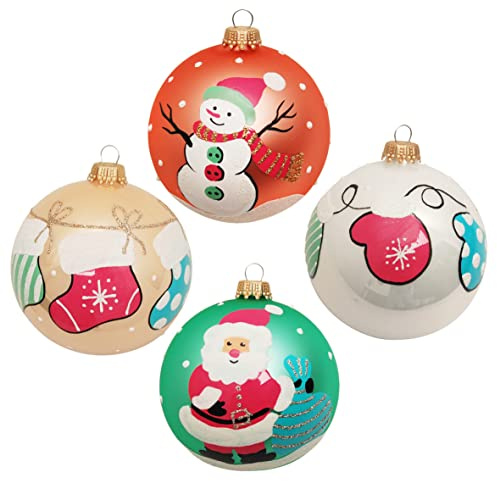 Krebs Glas Lauscha - Weihnachtsdekoration/Christbaumschmuck aus Glas - Weihnachtsbaumkugeln - Motiv: American Diner - 4 Stück - Größe: ca. 8 cm