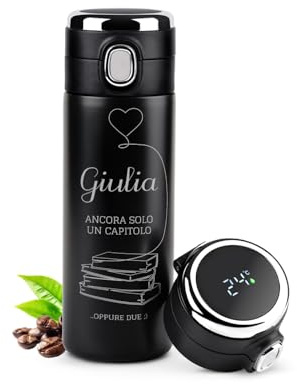 Maverton Thermos tè caffè 400 ml, per donna, love book | borraccia incisione personalizzata in acciaio inox, coperchio ermetico one-touch con indicatore di temperatura display led