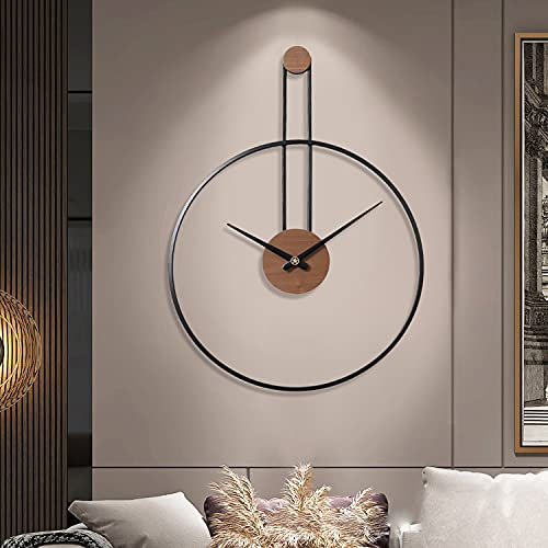 Large Decorative Wall Clock for Living Room,Metal & Walnut Dial Home Decor Silent Non Ticking Lightweight Clocks for Bedroom, Study, Office Decorations, 24.4''×17.7'',Black