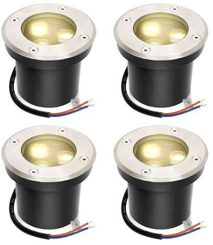 Daromigo Bodeneinbaustrahler Warmweiß Runde Bodenstrahler, 3W IP67 WasserdichtBodenleuchte rund aus Edelstahl für Terrasse/Garten/Gehweg/Patio/Auffahrt/Rasen 4er set