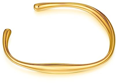 WOWORAMA Dainty Gold Cuff Bracelets for Women 18K Gold Plated Teardrop Open Cuff Bangles Irregular Adjustable Gold Bracelets Simple Minimalist Bangle Bracelets