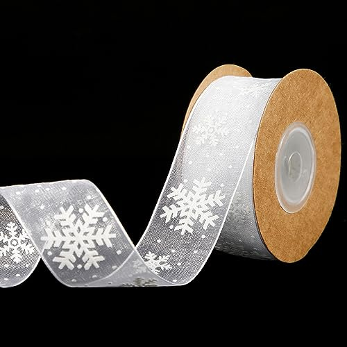 Nastro di Natale, 10m x 25mm Nastro Fiocco di Neve Bianco Nastro Albero di Natale Nastro per Artigianato Natale Decorazioni Confezioni Regalo Vacanze Invernali