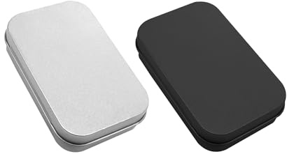 MEMOFYND 2 Stück Leere Aufbewahrungsbox Aus Metall Mit Klappschale ， Kleine Aufbewahrungsdosen ， Mini Einteilige Eisenkiste ， Rechteckige Weißblechbox Für Seifenbonbons Spielkarte （silber ， Schwarz）