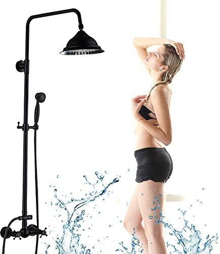 20Cm Duscharmature Vintage Duscharmatur Regendusche Duschset Duschsystem Mit Handbrause Dusch Set Duschkopf Duschpaneel Antik Armatur Bad Dusche Wandmontage Wasserhahn Edelstahl Retro Schwarz