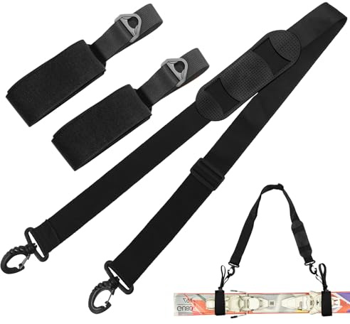 gaoduanluoluo Correa de Esquí Ajustable, Porta Esqui, Esquí de Hombro para Transportar Esquís y Bastones Accesorios de Esquí (Negro)