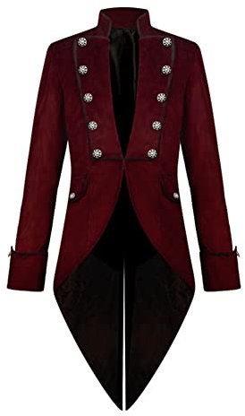 Odizli Frack Herren Mittelalter Kleidung Gothic Steampunk Gehrock Mantel Männer Viktorianisches Renaissance Vikings Piratenkostüm Vampir Kostüm Halloween Karneval Cosplay Faschingskostüme Rot L