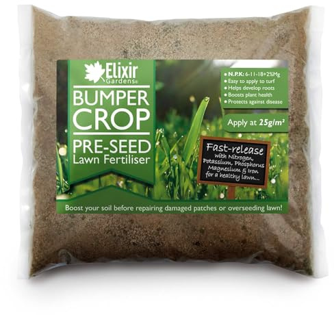Elixir Gardens Bumper Crop Pre-Seed Lawn/Turf Fertiliser 5kg Bag | Grass Seed Starter & Soil Prep for Overseeding & Patch Repair with Magnesium & Iron | N.P.K: 6-11-18 + 2% Mg + 0.6% Fe