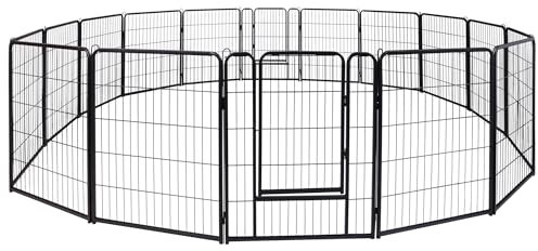 JOIEYOU Welpenlaufstall Pet, Freilaufgehege Hund mit automatischer Verriegelung, Metall Faltbare Freigehege mit 2 Tür, 16 TLG. 65x80 cm