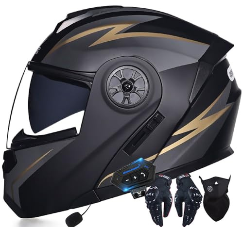 Casque Modulable Moto Bluetooth Intégré ECE Homologué avec Double Visière Anti-buée Casques Intégraux Racing Motocross Ventilation Noir Mat pour Homme Femme 55~62cm