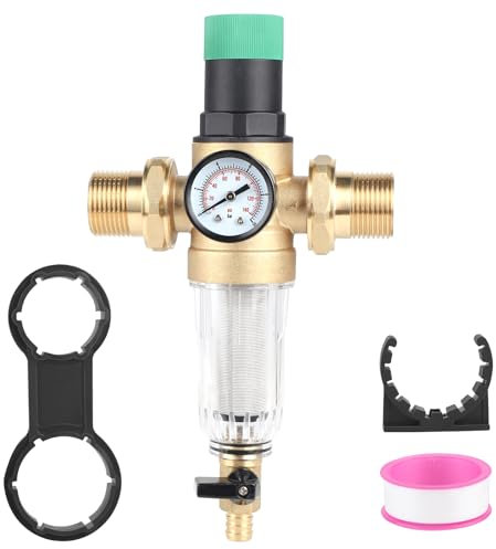 SWAWIS Druckminderer Wasser mit Manometer Wasser und Siebfilter 1 Zoll DN32 Druckminderer Wasserdruckminderer Messing Druckregler Wasser Einstellbare Druckminderer für Trinkwasser