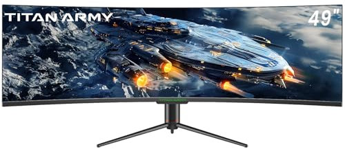 TITAN ARMY 49 Zoll Curved Gaming Monitor, 144Hz, DFHD 3840 x 1080, UltraWide 1800R VA PC Bildschirm, 32:9, HDR400, G-Sync & FreeSync, 99% sRGB, Lautsprecher, Type-C 65W, HDMI, DP, RJ45, C49SHC