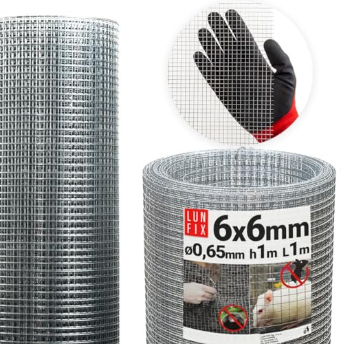 Grillage galvanisé 6x6mm 1x1m maille fine 0,65mm, grillage à poule, enclos lapin, cage lapin, volière, protection anti rongeur, clôture jardin robuste, grillage métallique polyvalent