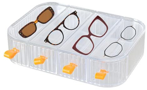 AOOLIA Aufbewahrungsbox für Brillen, 4 Quadrate Acryl Sonnenbrillen Brillenorganizer Brillenbox, Eindrücken Ziehen Brillenboxy