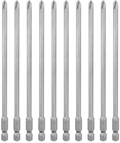 sourcing map Lot de 10 embouts de tournevis cruciformes PH2 à tige hexagonale de 150 mm de long magnétique en acier S2 de qualité industrielle Tige de 5 mm