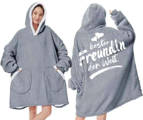 Blanket Hoodie, Hoodie Decke mit Ärmeln und Kapuze, Warm Deckenpullover Erwachsene Flauschig Ärmeldecke Grau, Super Weich und bequem Damen Kapuzenpullover Hoodie Decke für Freundin