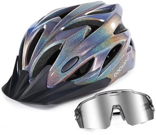 Odoland Fahrradhelm Fahrradbrille Set, Radhelm mit Sportbrille Einstellbarer Rennradhelm Atmungsaktiv MTB Mountainbike Helm für Erwachsene Herren Damen