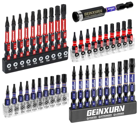 GEINXURN 41Stück Muti Torx Schraubendreher Bit Set, T7-T40/TT7-TT40 25mm 50mm Länge Schlagfeste Magnetische Torx Kopf Power Bits 1 Stück 75mm Schlagbohrer-Halter, S2 Legierter Stahl Star Bit