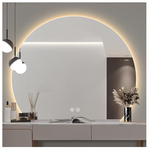 Specchio da bagno da parete a mezzaluna, anti-appannamento, con illuminazione a LED, 3 colori, retroilluminazione intelligente, specchio decorativo, 50 cm