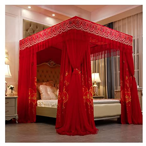 SGFBDZLK Betthimmel für Zwilling, Queen-Size-Bett, King-Size-Bett, Prinzessinnenzimmer, staubdicht, verdunkelnd, Doppelbett, luxuriöser Bettvorhang, Moskitonetz (Farbe: Rot, Größe: 180 x 200 cm)
