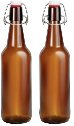 JOBVERT 2 Pack Amber Glass Beer Bottles, 16oz Swing Top Glass Bottles with Airtight Lid for Home Brewing,Kombucha, Vanilla Extract, Coquito, Vinegar, Beer
