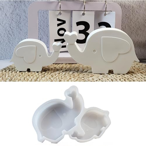 Elefanten Silikonform Gießform für Gips, Epoxidharz und Beton, 2 Größen | Großer und kleiner Elefant mit Herzmotiv für Deko, Geschenke und kreative Gießprojekte