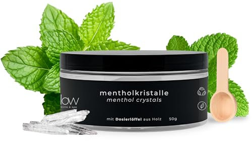 Mentholkristalle aus 100% reiner Minze 50g - Sauna Aufgussmittel für die Sauna in nachhaltiger wiederverschließbarer Dose mit Dosierlöffel - Menthol - Befreit die Atemwege & sorgt für Frischeeffekt