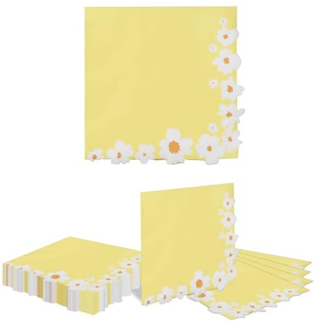 Kotkiddy 20 Stück Gänseblümchen Party Servietten Gänseblümchen Cocktail Mittagstisch Papierservietten Sommer Frühlingsblumen Picknick Servietten(Gelb)